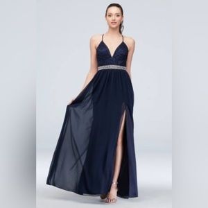 Le Chateau Glittery Lace Deep-V Skinny-Strap Prom / Bridesmaid Dress